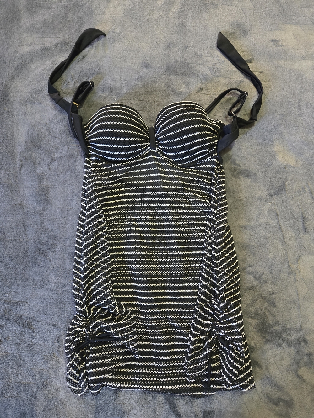 Black & White Striped Swimdress with Ruching